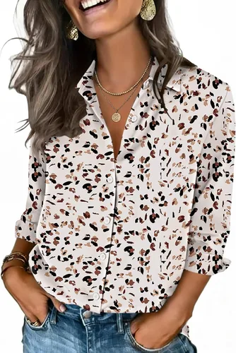 Vista 7 de Zeagoo Camisas con botones para mujer, manga 3/4, cuello en V, blusas con cuello en V, trajes casuales de negocios