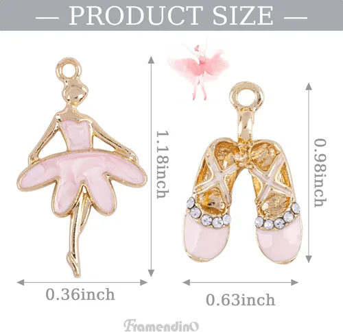 Vista 2 de Framendino, Esmalte Ballet Girl Charm Ballet Shoes Colgante Ballet Girl Colgante Ballet Girl Colgante para collar, aretes, pulsera, joyería artesanal