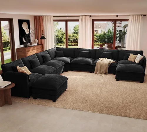 Vista 49 de ELUCHANG Sofá Seccional Modular en Forma de L de 113 pulgadas, cómodo sofá nube de 4 asientos con otomana móvil, sofá de asiento profundo para sala
