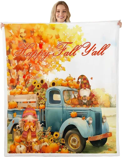 Vista 10 de Fall Scarecrow Throw Blanket,Retro Autumn Pumpinks Squirrel Bed Plush Blanket for Living Room Decor,Rustic Farmhouse Sunflowers Couch Bed Sofa Soft