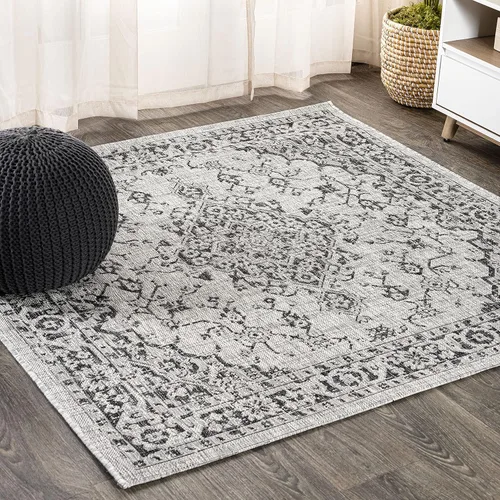 Vista 12 de JONATHAN Y Alfombra bohemia con medallón para interiores y exteriores, 2 x 8 pies, color gris/negro, tejido texturizado Rozetta para patio trasero
