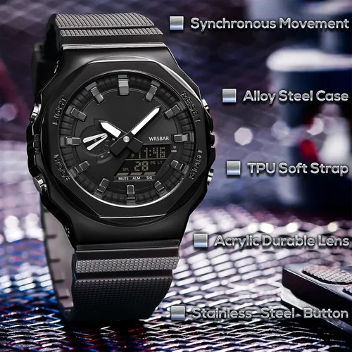 Vista 2 de WINKONMU Reloj para hombre con cubierta de metal, hora mundial 31 ciudades, ahorro de luz diurna, intercambio de ciudad de origenciudad mundial, luz