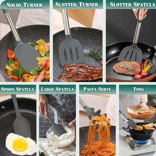 Vista 8 de Umite Chef Juego de utensilios de cocina de silicona, 43 espátulas de silicona con mango de acero inoxidable, antiadherente, resistente al calor