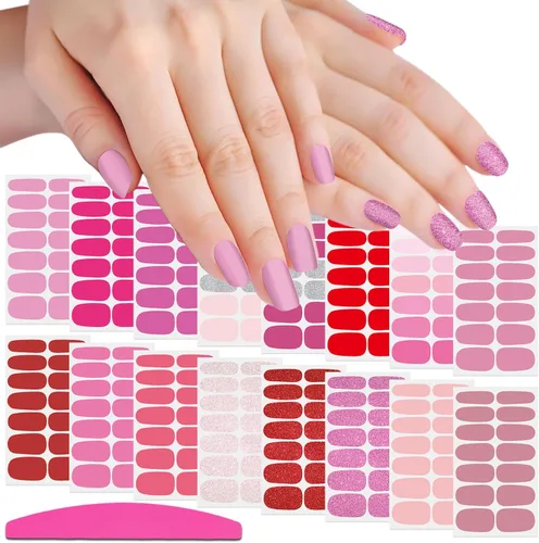 Vista 14 de 224 piezas de 16 hojas de color sólido y mate, autoadhesivas, tiras de esmalte de uñas para mujeres, calcomanías de arte de uñas, accesorios de uñas