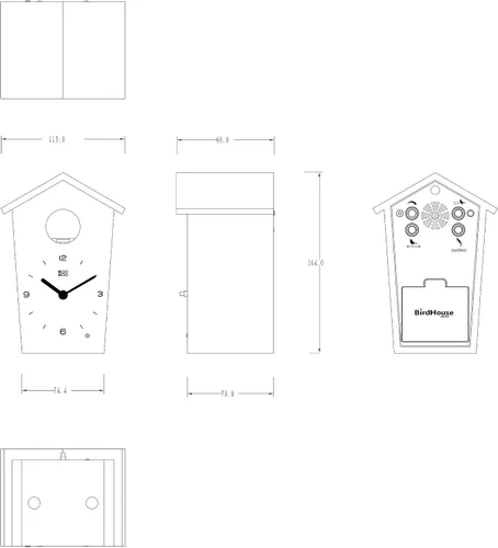 Vista 3 de KOOKOO Birdhouse Mini - Reloj de cuco moderno con 12 canciones naturales de pájaros o llamada de cuco