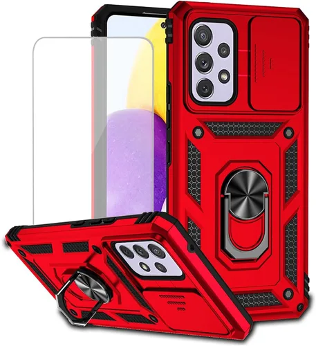 Vista 8 de Funda para Galaxy A53 5G, Samsung A53 5G SM-A536U con protector de pantalla de vidrio templado y cubierta de cámara deslizante, anillo magnético Oro