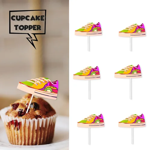 Vista 2 de 18 piezas de decoración de postre con purpurina dorada de los años 80 y 90 años 80 y 90, suministros de decoración temática de zapatos de hip hop