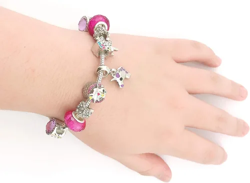 Vista 5 de Muerdou - Pulsera con dijes de mariposa y flor y cuentas de cristal de Murano para niñas y mujeres