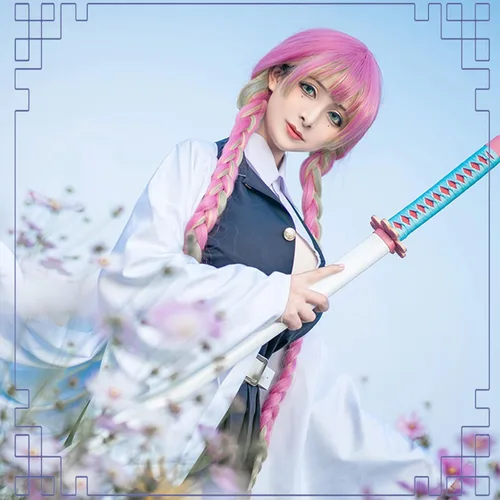 Vista 5 de Demon Slayer Tanjiro Nezuko Cosplay para niños, Shinobu Zenitsu Giyuu Tomioka Kimono Cosplay Disfraz con aretes para mujer