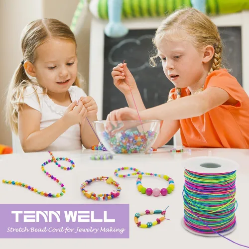 Vista 7 de Tenn Well - Cuerda elástica de 1 mm, 328 pies, arcoíris, cuerda elástica para pulseras, cordón de cuentas para pulseras, collares, fabricación