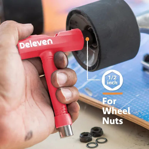 Vista 6 de Deleven Skate Tool All-in-One Lightweight Portable Skateboard Tool - T Tool with Allen Wrench, Phillips Head Screwdriver - Adjust Roller Skates