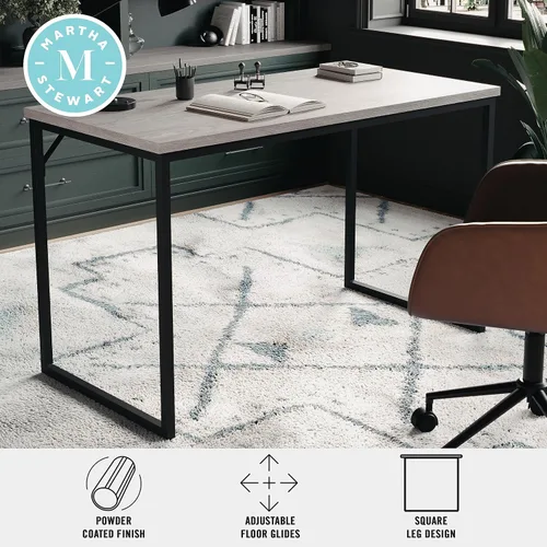 Vista 5 de Martha Stewart Noah Home Office Parsons Escritorio en grano de madera gris con marco de metal de bronce aceitado