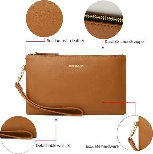 Vista 3 de DORIS&JACKY Bolso de mano pequeño de cuero para mujer, delgado, delgado, de piel de cabra, para teléfono celular, con correa