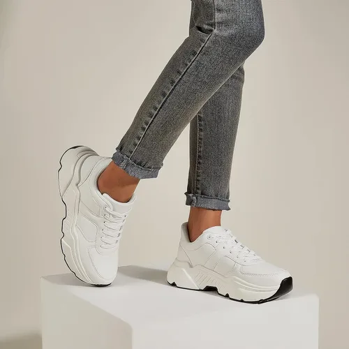 Vista 6 de BELOS Zapatos deportivos gruesos de plataforma para mujer, zapatos deportivos de moda, casuales, con cordones, cómodos, ligeros, para caminar