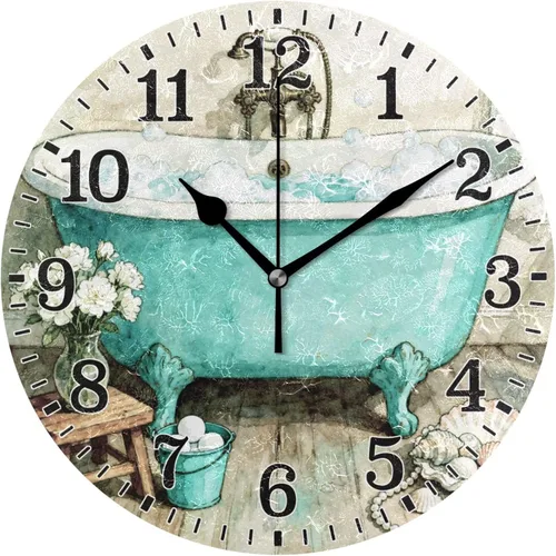 Vista 61 de JUNZAN Reloj de bañera con vino romántico espumoso y velas, reloj de pared silencioso de 10 pulgadas, pequeño reloj redondo, decoración de cocina