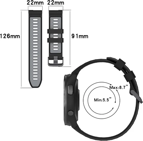 Vista 9 de Correa de repuesto compatible con Garmin Forerunner 965/955/945/935, Garmin Fenix 5/Fenix 6 GPS Smart Watch, correa de reloj de silicona ajustable