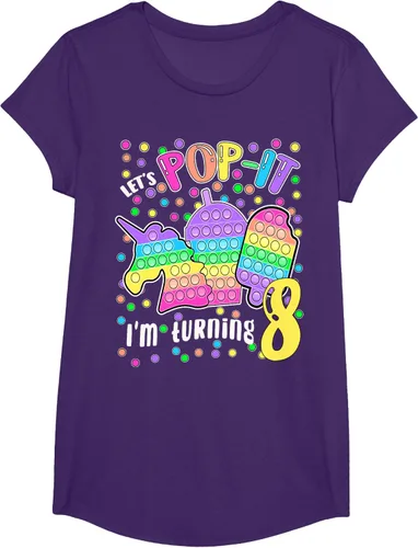 Vista 61 de Let's Pop-it I'm turning 8 Colorful 8th Birthday - Camiseta para niña, Negro