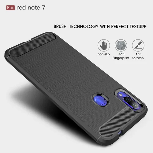 Vista 4 de Funda compatible con Xiaomi Redmi Note 7, fibra de carbono absorción de choque Slim Case (negro)