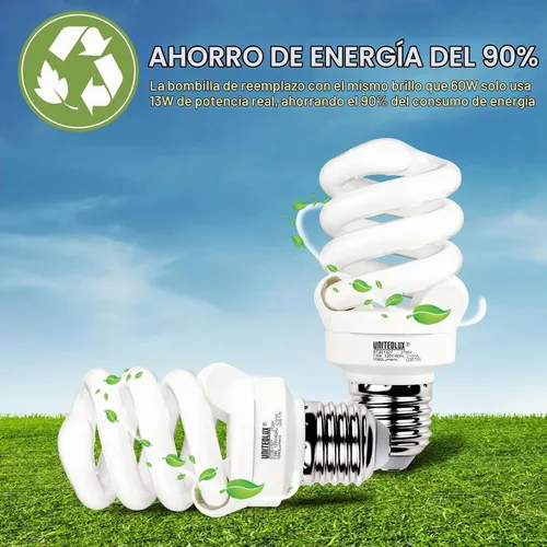 Vista 4 de Bombillas CFL E26 en espiral, base media, 13 vatios (equivalente a 60 vatios), blanco suave, 2700 K, 1040 lm, luz fluorescente compacta