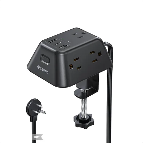 Vista 13 de Abrazadera de escritorio para tira de alimentación, protector de sobretensiones con 5 tomas de CA y 3 puertos USB, estación de carga de montaje