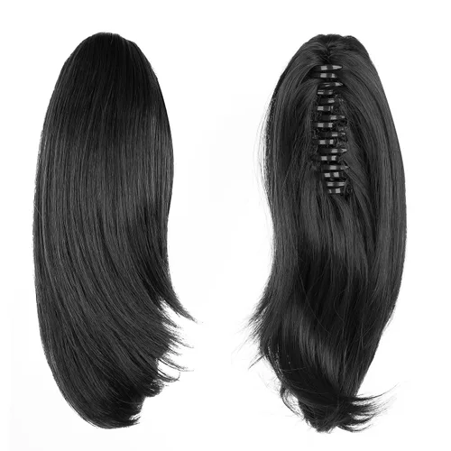 Vista 6 de Extensiones de cola de caballo, extensiones de cabello de cola de caballo con clip de garra marrón oscuro para mujer, pieza de cabello rizado