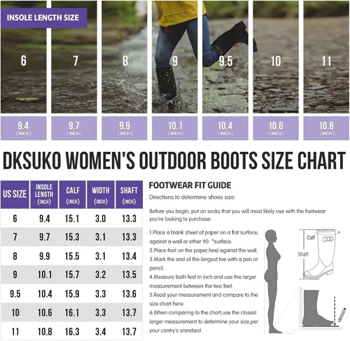Vista 6 de DKSUKO Women's Tall Rain Boots Garden Boots Waterproof Wellington Rubber Boots