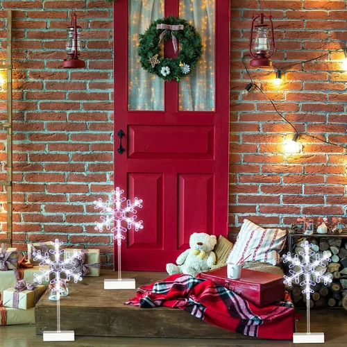 Vista 5 de Riakrum 3 piezas de luces de copo de nieve de Navidad, decoraciones de copo de nieve, decoración de mesa, luces nocturnas de Navidad, funciona