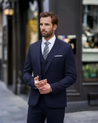 Vista 2 de EastSide Traje ajustado de 3 piezas para hombre, conjunto de blazer de un botón, chaqueta chaleco y pantalones