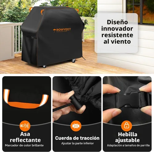 Vista 5 de Cubierta de parrilla para parrilla al aire libre, ajuste universal Oxford impermeable para exteriores, cubierta de gas anti-UV con dobladillo