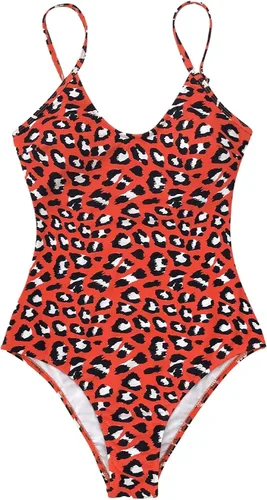 Vista 4 de CUPSHE Traje de baño de una pieza con cuello en V y estampado de leopardo para, Leopardo