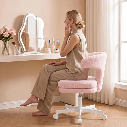 Vista 7 de GTPLAYER Swivel Office Desk Chair with Wheels, Adjustable Height Vanity Chair with Back Support, Comfy Rolling Stool for Home Office, Bedroom &