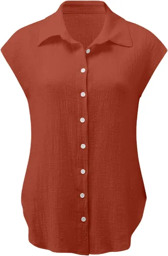 Vista 29 de Ceboyel Camisas para mujer de moda de verano, algodón, lino, manga corta, cuello con botones, blusa casual para mujer 2023