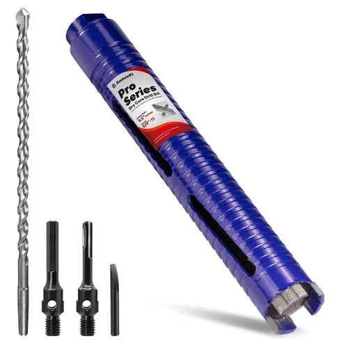 Vista 12 de Broca de núcleo de 4 pulgadas con broca piloto y adaptadores (SDS Plus y hexagonal de 1/2 pulgadas), rosca de 5/8 "-11, profundidad de 9.5 pulgadas