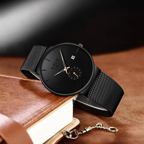 Vista 6 de LIGE Wrist Watches for Men Waterproof Dress Vintage Work Casual Stainless Steel 3ATM Water Resistant Japanese Quartz Movement Date Display Business