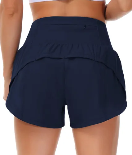 Vista 3 de THE GYM PEOPLE - Pantalones cortos deportivos de entrenamiento para mujer, con cintura alta, de secado rápido, con forro de malla y bolsillos