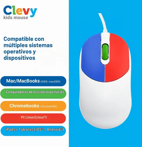Vista 7 de Clevy Mouse para niños, colorido y ergonómico USB para computadora portátil para uso escolar y doméstico, mouse con cable compatible con niños