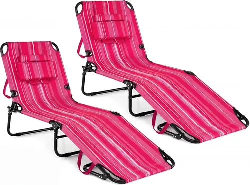 Vista 12 de Tangkula Sillón de playa, reclinable plegable para tomar el sol con agujero frontal, silla de bronceado boca abajo con respaldo ajustable de 4 Beige