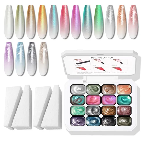 Vista 18 de Esponjas Pat Paleta de Esmalte de Uñas en Gel, 16 Colores Mezclado Degradado Ombré Esmalte en Gel Dando Toques Pintura Degradada Arte de Uñas, Sin