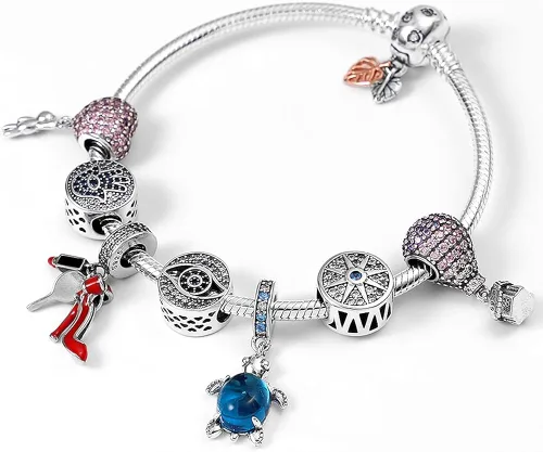 Vista 5 de KUNSIR Pulsera de cadena de serpiente de plata esterlina 925 para pulseras europeas Pandora abalorios Plata de ley