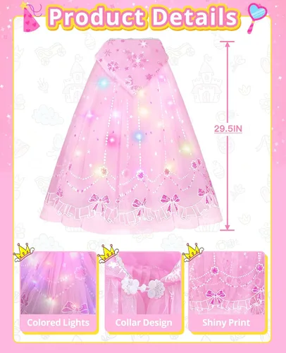 Vista 5 de Peach - Disfraz de princesa para niñas, juego de capa iluminada para niños, disfraz de Halloween, accesorios para niñas pequeñas