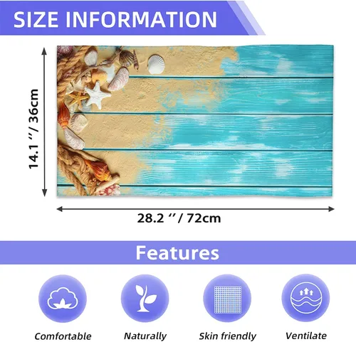 Vista 2 de Toalla de mano de baño, paquete de 2 toallas de mano absorbentes de conchas de playa con estrellas de mar, toalla de mano de madera, toalla de baño