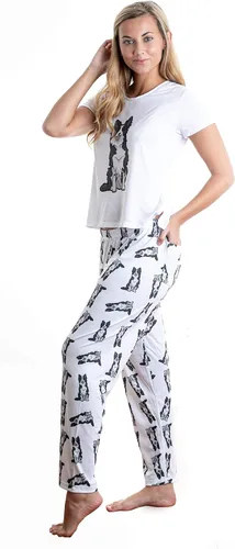 Vista 2 de BORDER COLLIE - Conjunto de pijama para perro (parte superior e inferior) con pantalones, color blanco, Blanco
