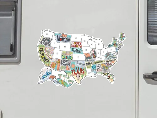Vista 7 de Mapa de viaje de calcomanías de estado para autocaravana de los Estados Unidos 50 calcomanías de estados de EE. UU. Calcomanía de vinilo