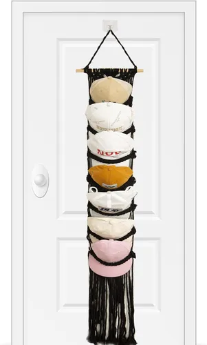 Vista 3 de jontell Soporte para gorras de bola, 1 unidad/hasta 14 gorras, organizador de sombreros para exhibición de gorras de béisbol, estante de macramé