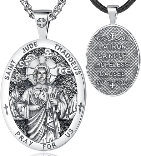 Vista 17 de EUDORA Medalla de plata de ley S925 con collar de San Patrono para mujeres A01-Saint Benedict Medalla