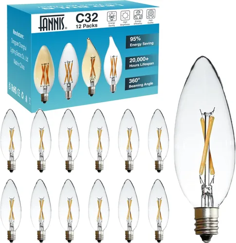 Vista 9 de Paquete de 6 bombillas LED Edison B10 C32, equivalente a 25 vatios, base E12, CRI 85-90 2700K blanco cálido, bombilla afilada de vidrio transparente
