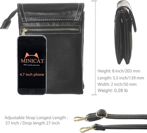 Vista 6 de MINICAT - Bolso cruzado para mujer, pequeño, bolsillos espaciosos, para celular, bolsa de mano para mujer