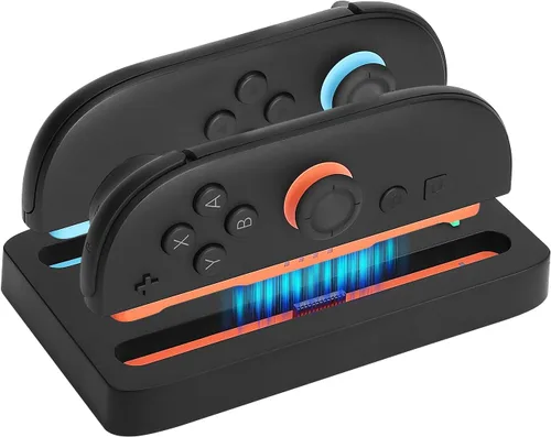 Vista 8 de Mini cargador Dock para Switch 2 JoyCons Gaming Controllers - Accesorios de estación de carga de acoplamiento remoto JoyCons (negro)