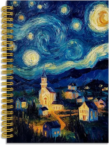 Vista 33 de Dark Witchy Moon Stars Notebook Journal, Celestial Astrology Witchy Gifts for Women Journal, Crescent Moon Face Starry Forest Spiral Notebook