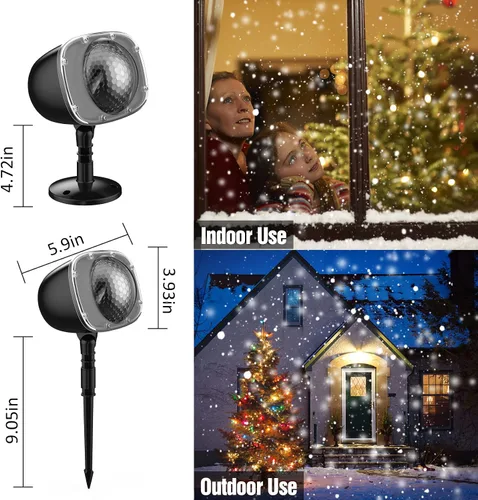 Vista 3 de Proyector de luz de nieve de Navidad, luces de proyector de vacaciones con control remoto, luces giratorias de caída de nieve, iluminación